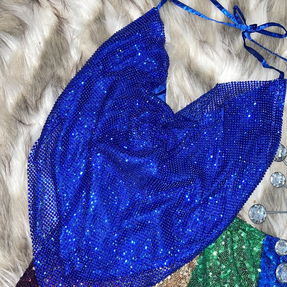 Electric Blue Diamanté halter with satin lining. New.